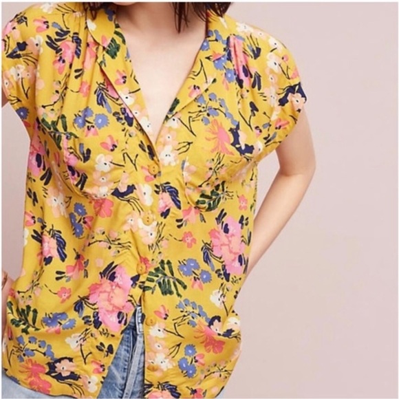 Anthropologie Tops - NWT Maeve by Anthropology Yellow Floral Blouse SMALL